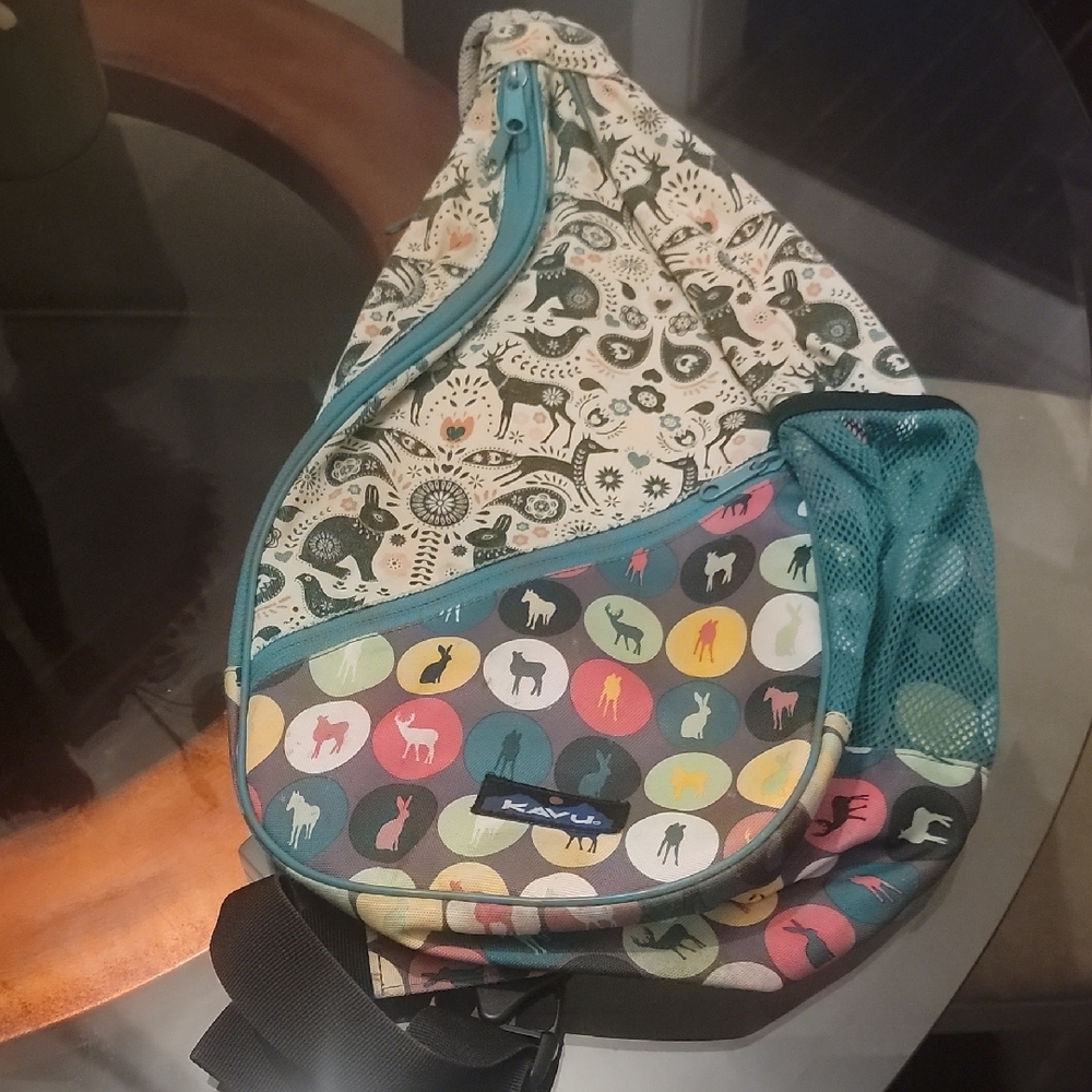Kavu Teal and Multicolor Patterned Sling Bag